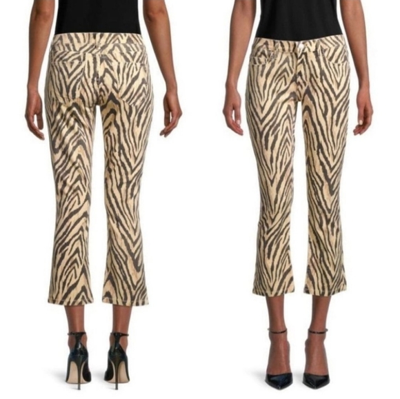 New Current Elliott The Ruby Cropped Zebra-print Low-rise Slim-leg Jeans. - Picture 3 of 16